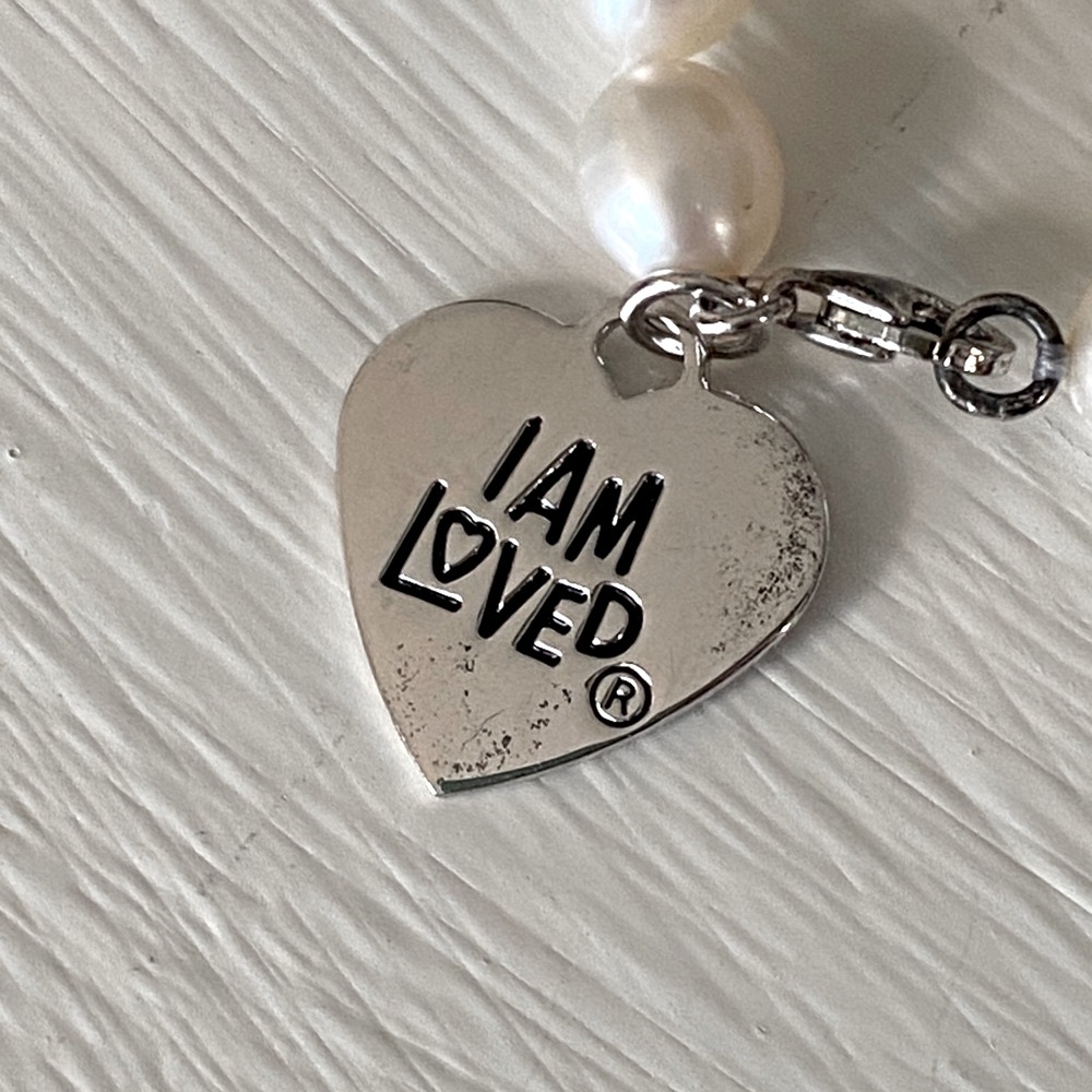 I AM LOVED Freshwater Cultured Pearl Bracelet Heart Charm Sterling Silver Beauty - Picture 5 of 6